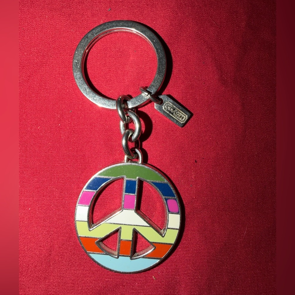 Authentic Vintage Coach Peace Sign Keychain hangtag rainbow